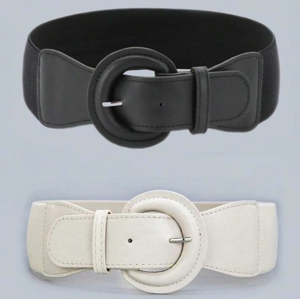 2 Elastic/Faux Leather Belts